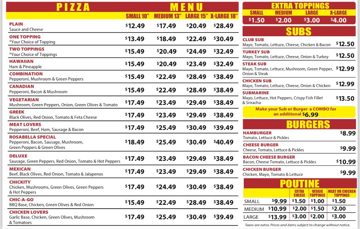 ROSABELLA PIZZA / HALAL PIZZA Menu - Image 1